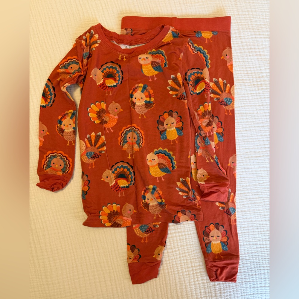 Little Sleepies Orange Turkey Print Pajama Set